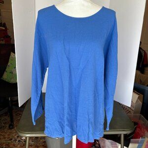Lulu B Blue Gauze 3/4 Sleeve Scoop Neck Top 100% Cotton Tunic Blouse Large